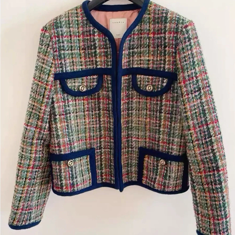 Sandro wool Stylish Plaid Blazer and Skirt Set - Picture 5 of 7